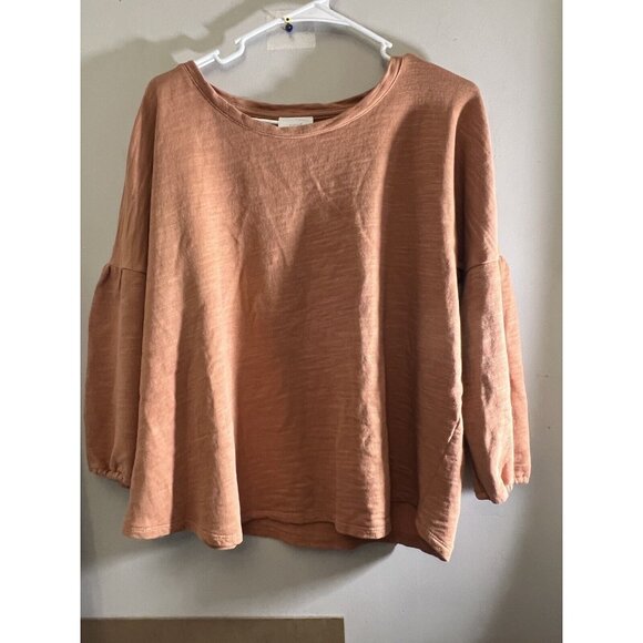 J Jill Pure Jill Sweatshirt Large Petite Crew Neck Fleece Lined Pullover Orange - Picture 1 of 9